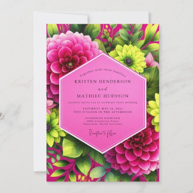 Invitation Mariage Fleurie Dahlia Magenta (Devant)