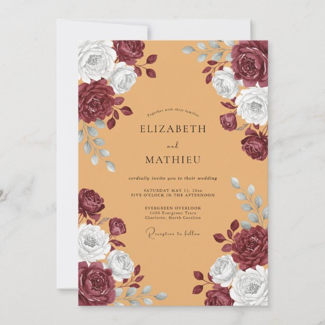 Invitation Mariage Fleurie de Bourgogne en Fleur (Devant)
