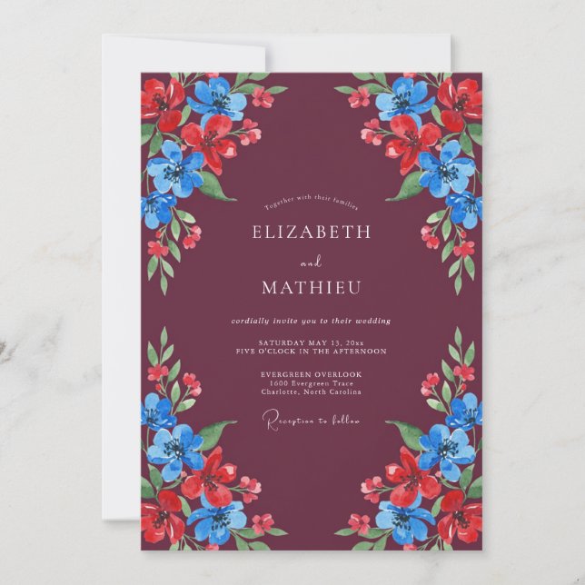 Invitation Mariage Fleurie de Bourgogne en Fleur (Devant)