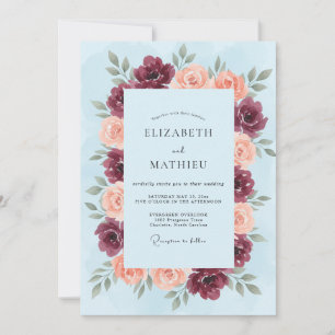 Invitation Mariage Fleurie de Corail Rouge