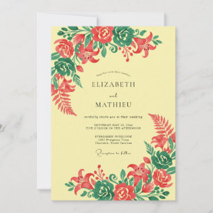 Invitation Mariage Fleurie de Corail Vert