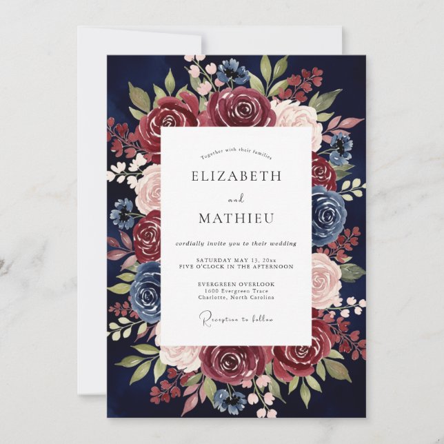 Invitation Mariage Fleurie de la Marine (Devant)