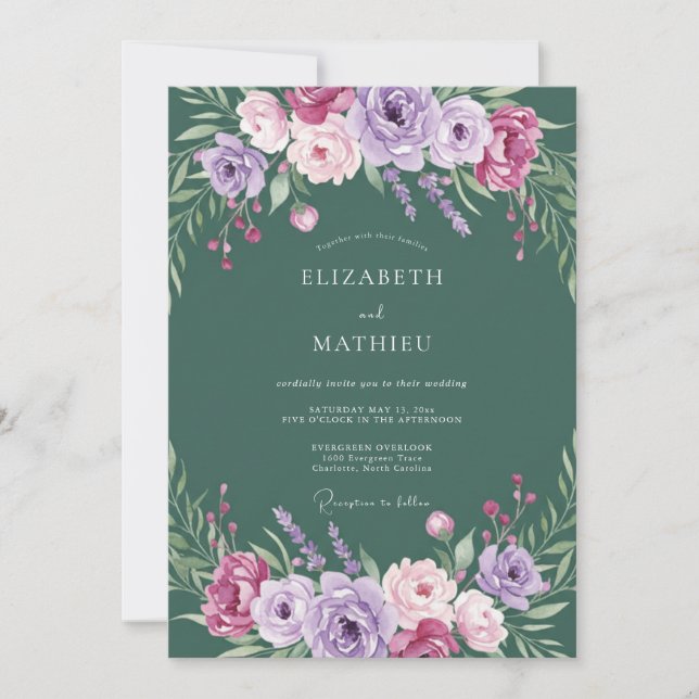 Invitation Mariage Fleurie de Lavande Luxuriante (Devant)