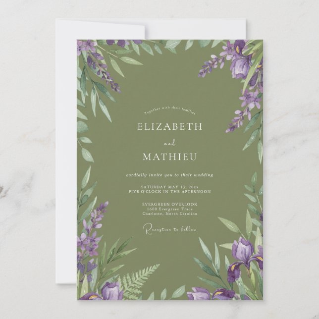 Invitation Mariage Fleurie de Lavande Verdoyante (Devant)
