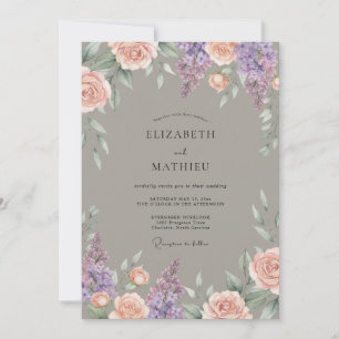 Invitation Mariage Fleurie de Lilas Rose Poussiéreux