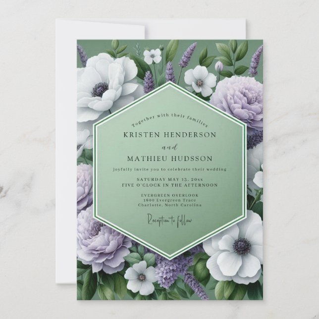 Invitation Mariage Fleurie de Lilas Verdoyant (Devant)