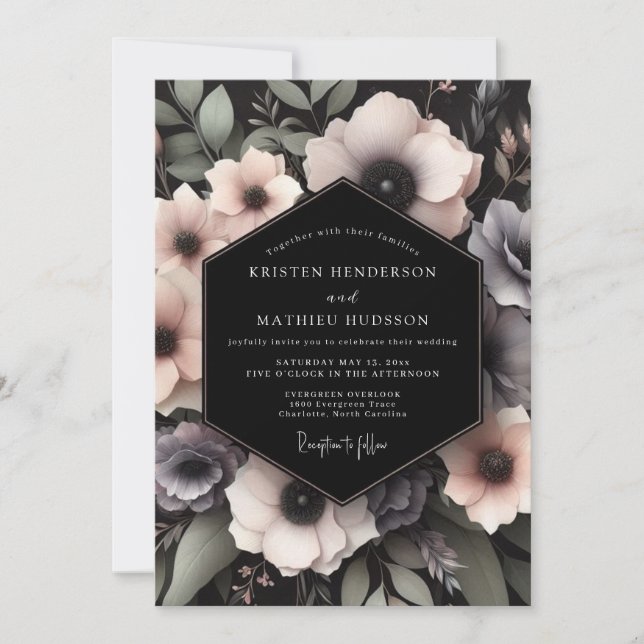 Invitation Mariage Fleurie de Mauve Sombre (Devant)