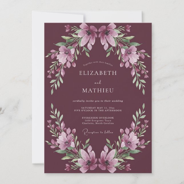 Invitation Mariage Fleurie de Prune (Devant)
