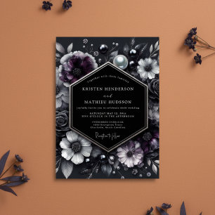 Invitation Mariage Fleurie de Prune Profonde