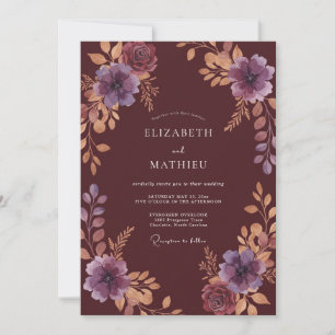Invitation Mariage Fleurie de Prunier à l'Encre Ambrée