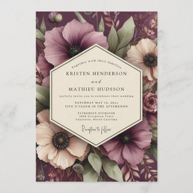 Invitation Mariage Fleurie de Prunier Damson Romantique (Devant)
