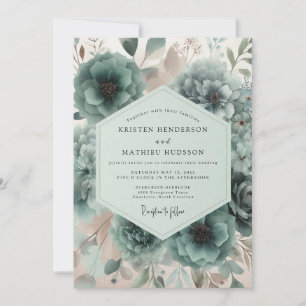 Invitation Mariage Fleurie de Teinte Cyan