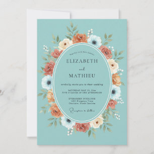 Invitation Mariage Fleurie de Teinte Cyan