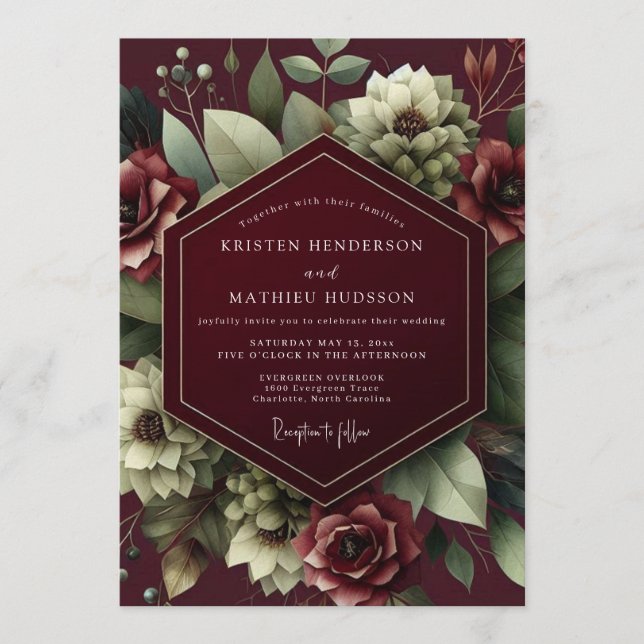 Invitation Mariage Fleurie d'Ombre de Bourgogne (Devant)