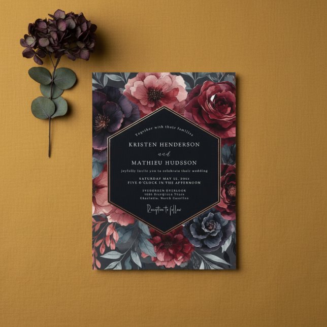 Invitation Mariage Fleurie Doré Bourgogne (Créateur téléchargé)
