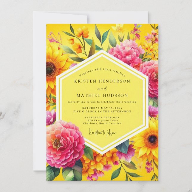 Invitation Mariage Fleurie Dorée (Devant)