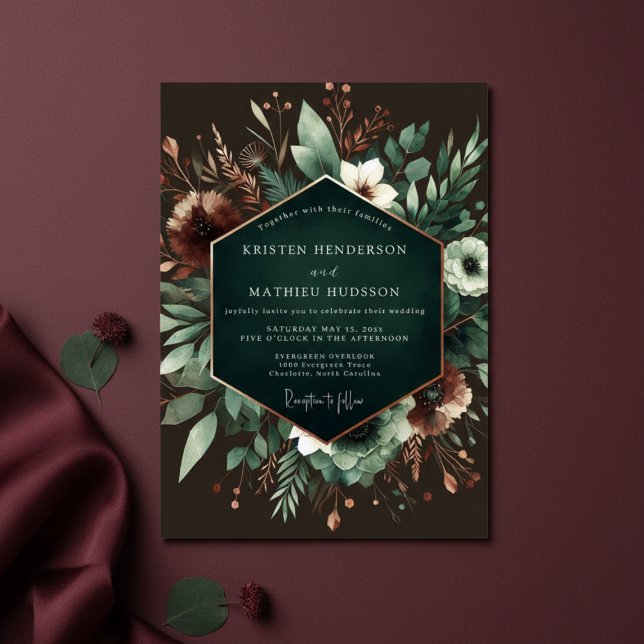 Invitation Mariage Fleurie Émeraude (Créateur téléchargé)