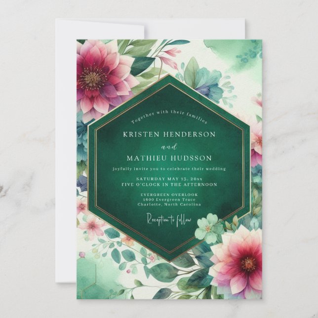 Invitation Mariage Fleurie Émeraude en Fleurs (Devant)