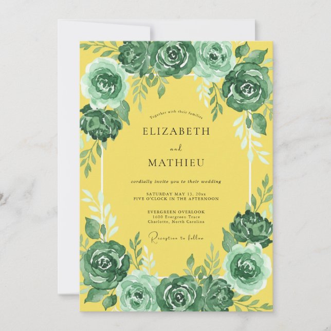 Invitation Mariage Fleurie Émeraude Luxuriante (Devant)