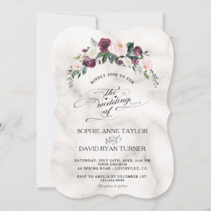 Invitation Mariage Fleurie en Marbre avec Teinte Bourgogne et