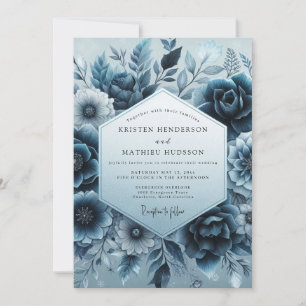 Invitation Mariage Fleurie en Velours Bleu Ardoise