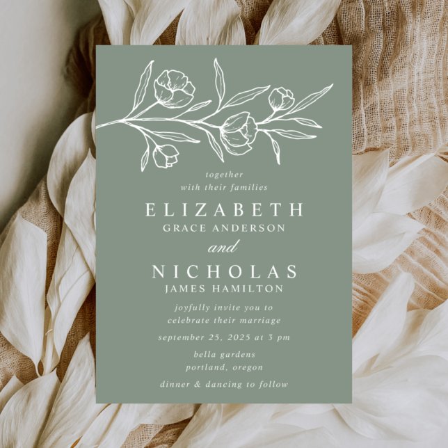 Invitation Mariage Fleurie Esquisse de Sauge (Créateur téléchargé)