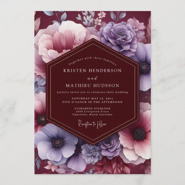 Invitation Mariage Fleurie et Capiteux de Plum et Blush (Devant)