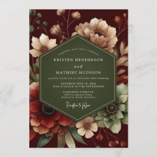 Invitation Mariage Fleurie Forêt Carmin