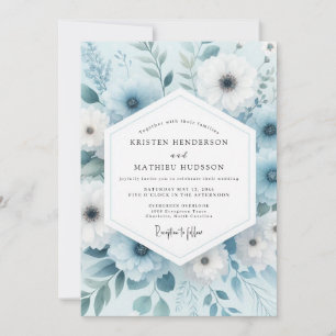 Invitation Mariage Fleurie Hivernale Bleu Poussiéreux