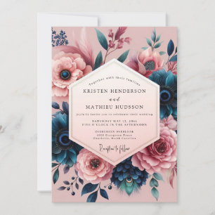 Invitation Mariage Fleurie Indigo Mauve Humeur