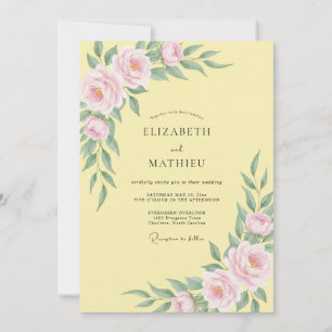Invitation Mariage Fleurie Jaune Pâle Douce