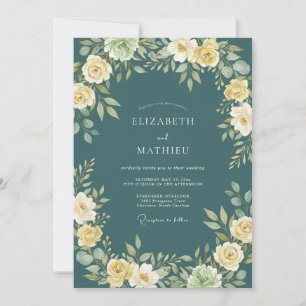 Invitation Mariage Fleurie Jaune Turquoise Prospère