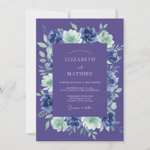 Invitation Mariage Fleurie Lavande Navy
