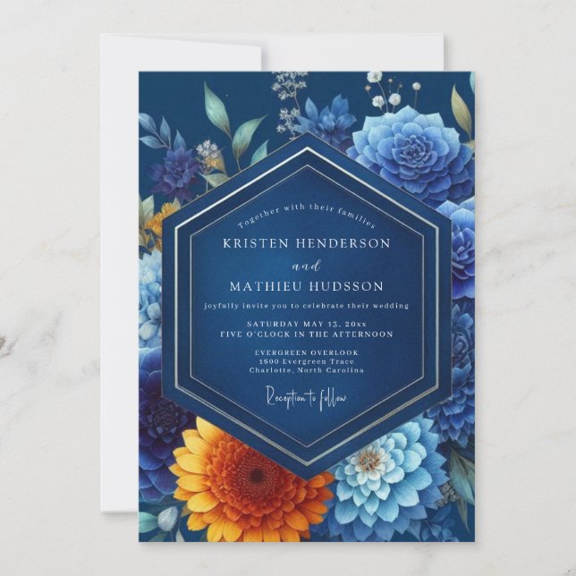 Invitation Mariage Fleurie Lumineuse Saphir (Devant)