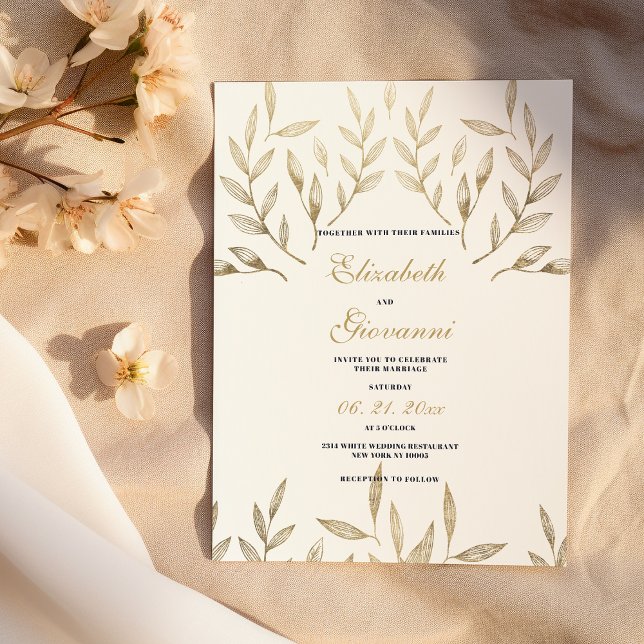 Invitation Mariage fleurie luxueuse et luxueuse (Simple luxury white gold foliage floral wedding)