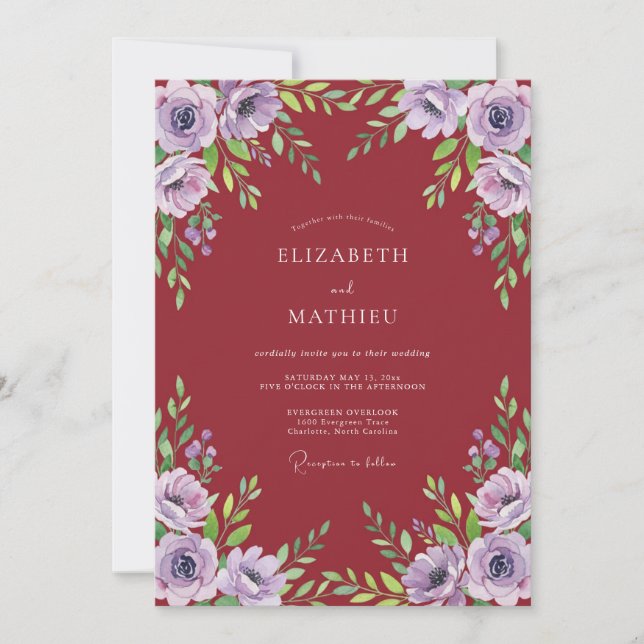 Invitation Mariage Fleurie Luxuriant en Bourgogne (Devant)