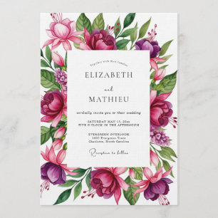Invitation Mariage Fleurie Magenta Luxuriante