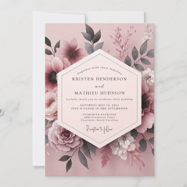 Invitation Mariage Fleurie Mauve Fumée (Devant)