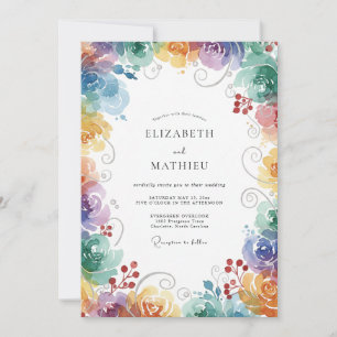 Invitation Mariage Fleurie Multicolore Arc-en-Ciel