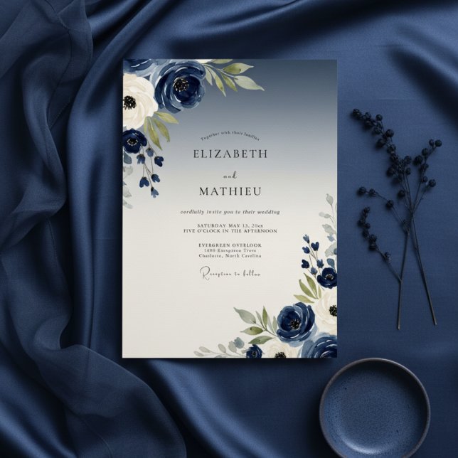 Invitation Mariage Fleurie Navy (Créateur téléchargé)