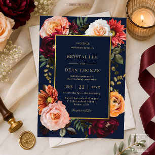 Invitation Mariage Fleurie Navy Burgundy Blush Rust Sombre So
