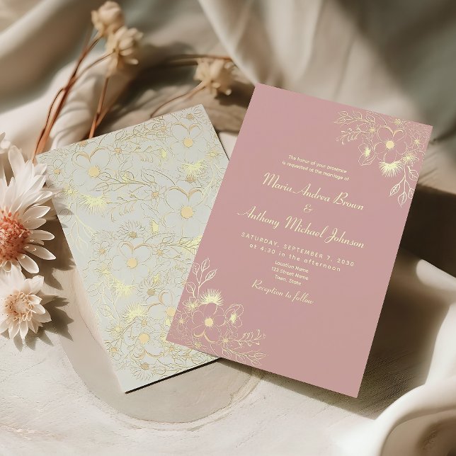 Invitation Mariage Fleurie Neutre Rose Poussiéreuse (Créateur téléchargé)