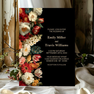 Invitation Mariage Fleurie Noir Vibrant et Sombre