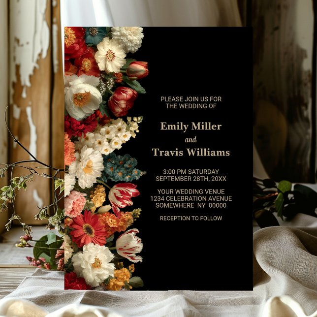 Invitation Mariage Fleurie Noir Vibrant et Sombre (Créateur téléchargé)
