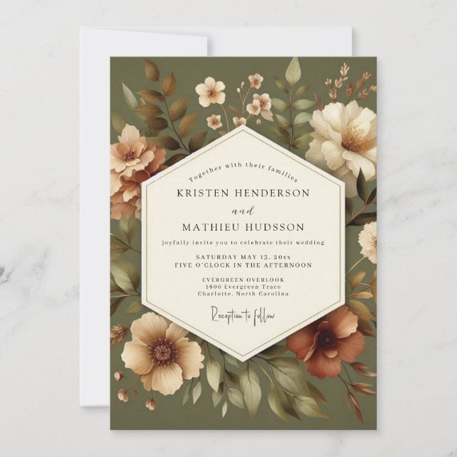 Invitation Mariage Fleurie Olives (Devant)