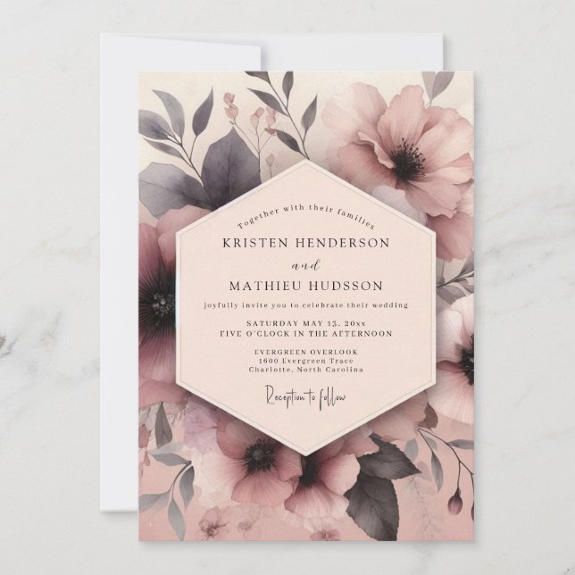Invitation Mariage Fleurie Ombre Mauve (Devant)