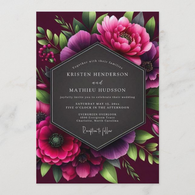 Invitation Mariage Fleurie Opulente de Bourgogne (Devant)