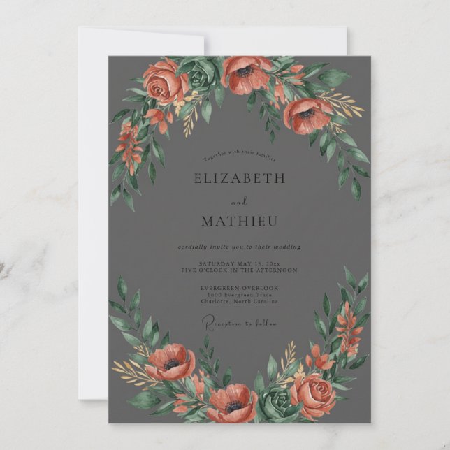 Invitation Mariage Fleurie Opulente de Corail (Devant)
