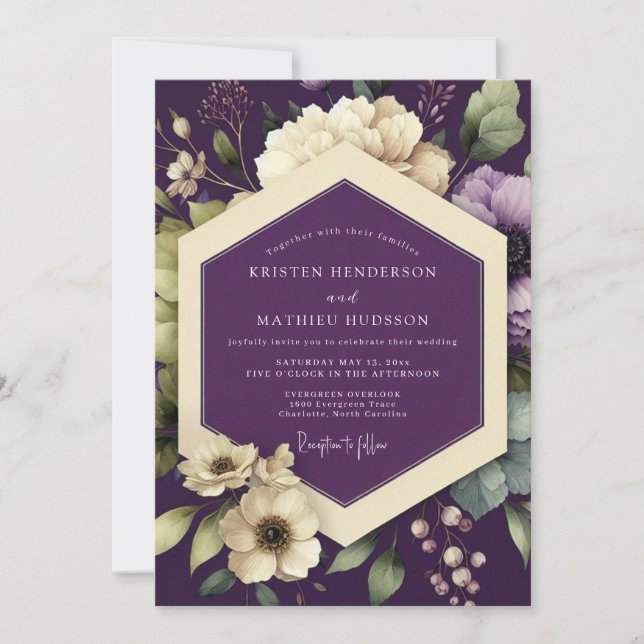 Invitation Mariage Fleurie Opulente de Prunier (Devant)