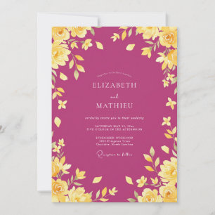 Invitation Mariage Fleurie Or Magenta